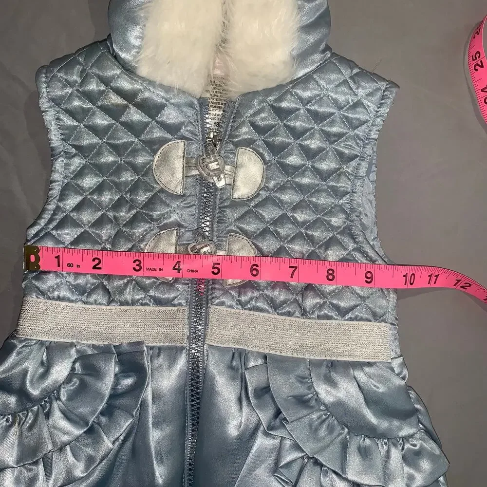 Little Lass Baby Girls Metallic Quilted Hooded Vest – Size 18M – Faux Fur Hood
